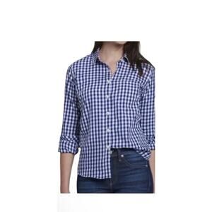 UNTUCKit Women's Size 4 Belleza Navy Blue Gingham Button Down Shirt Pocket